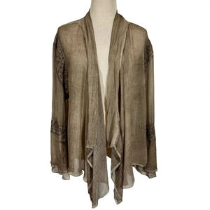Sundance YAUVAN Sheer Gauze Embroidered Waterfall Cardigan Cover Up